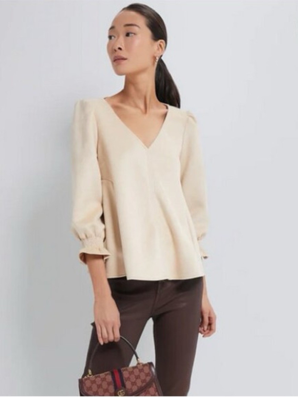 Tuckernuck Easton Faux Suede Vneck Blouse size Small